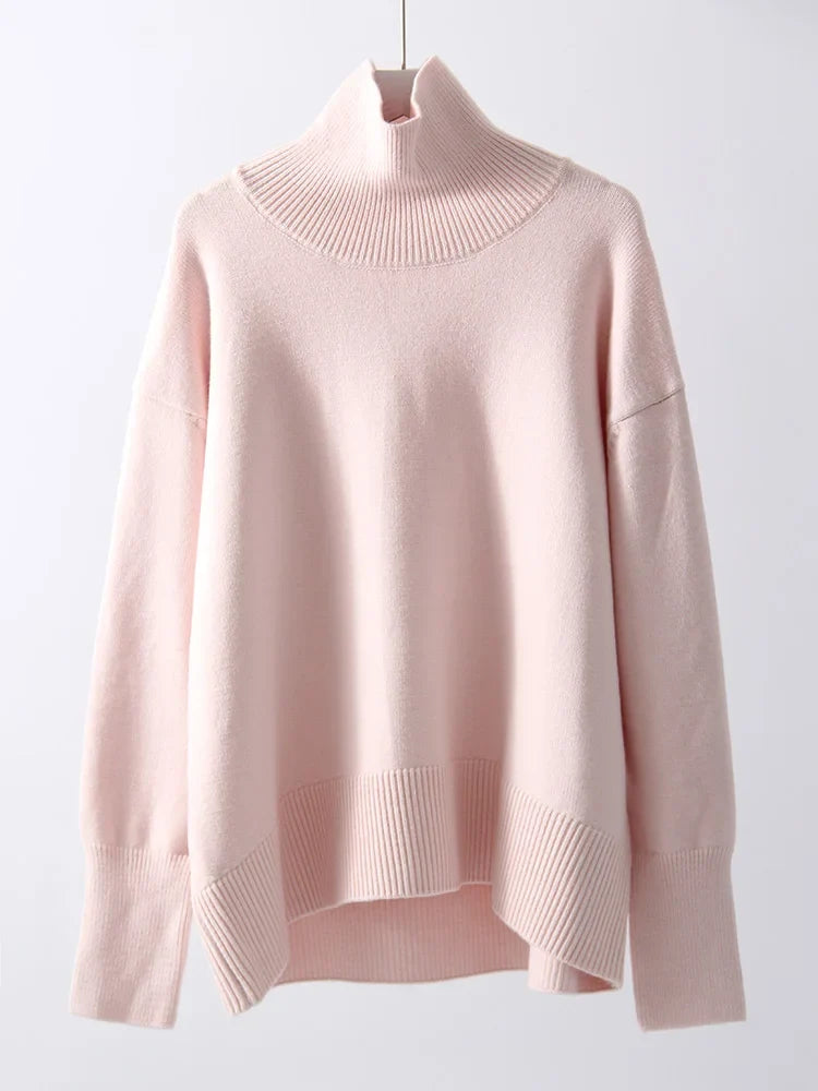 Dames oversized coltrui van grof breisel met geribde boorden