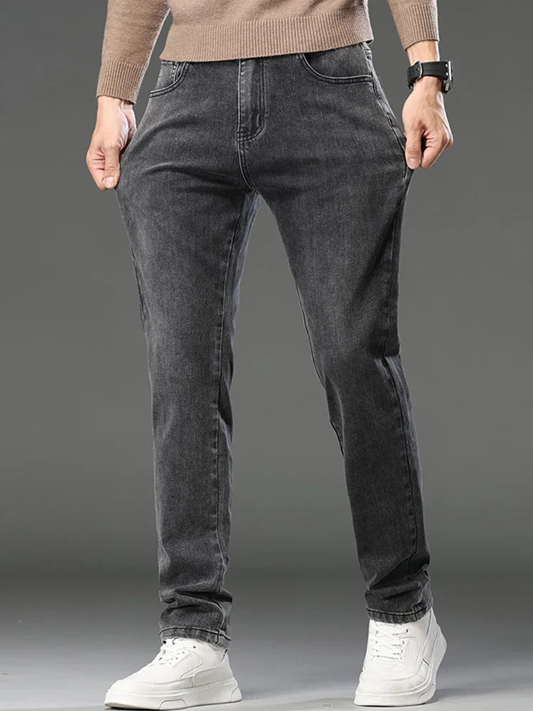Donkergrijze jeans voor heren, regular fit, denim