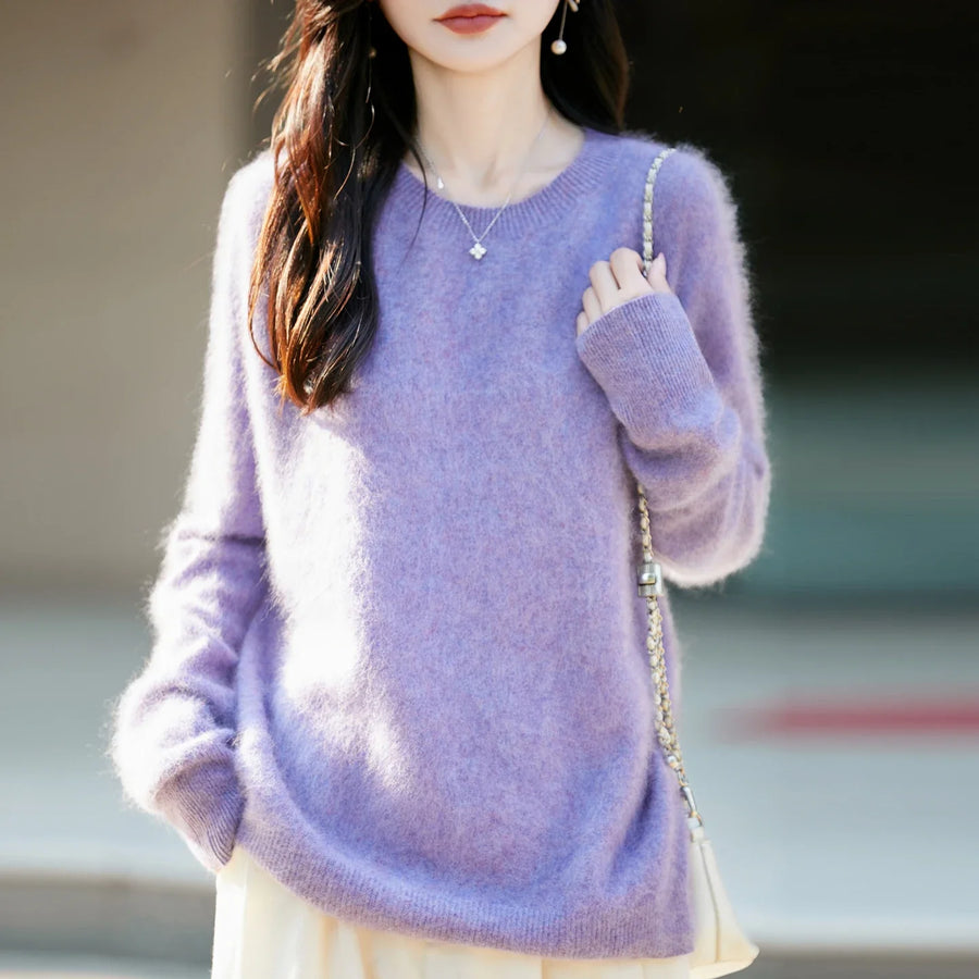 Damen Pullover mit Rundhalsausschnitt und langen Ärmeln, weiches Material