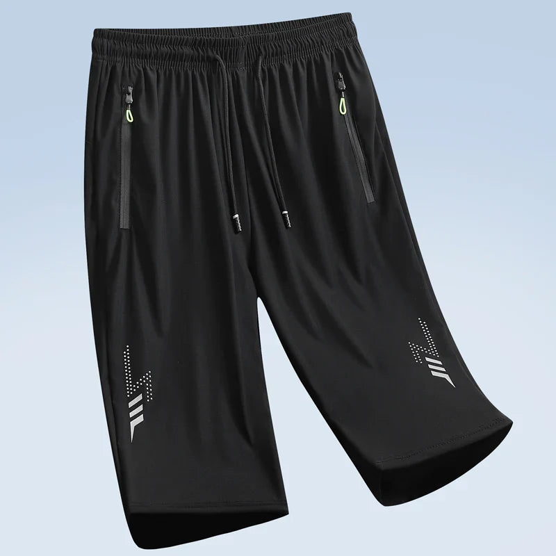 Herren 3/4 Sportshorts mit Reißverschlusstaschen & Kordelzug, Grau