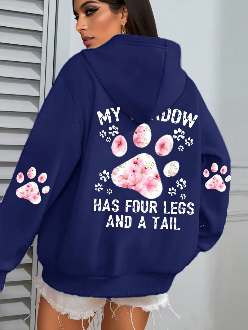 Hoodie für Damen mit Kapuze und Pfotenabdruck-Print, lockere Passform