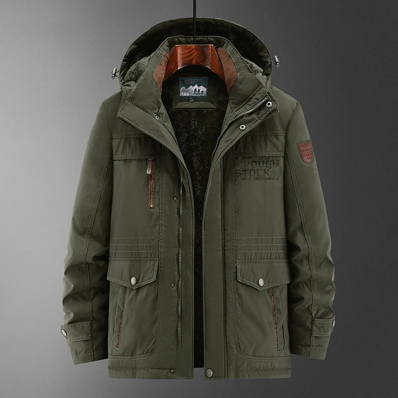 Herren Winterjacke mit Kapuze und Teddyfutter, Warme Outdoor-Parka mit Mehreren Taschen