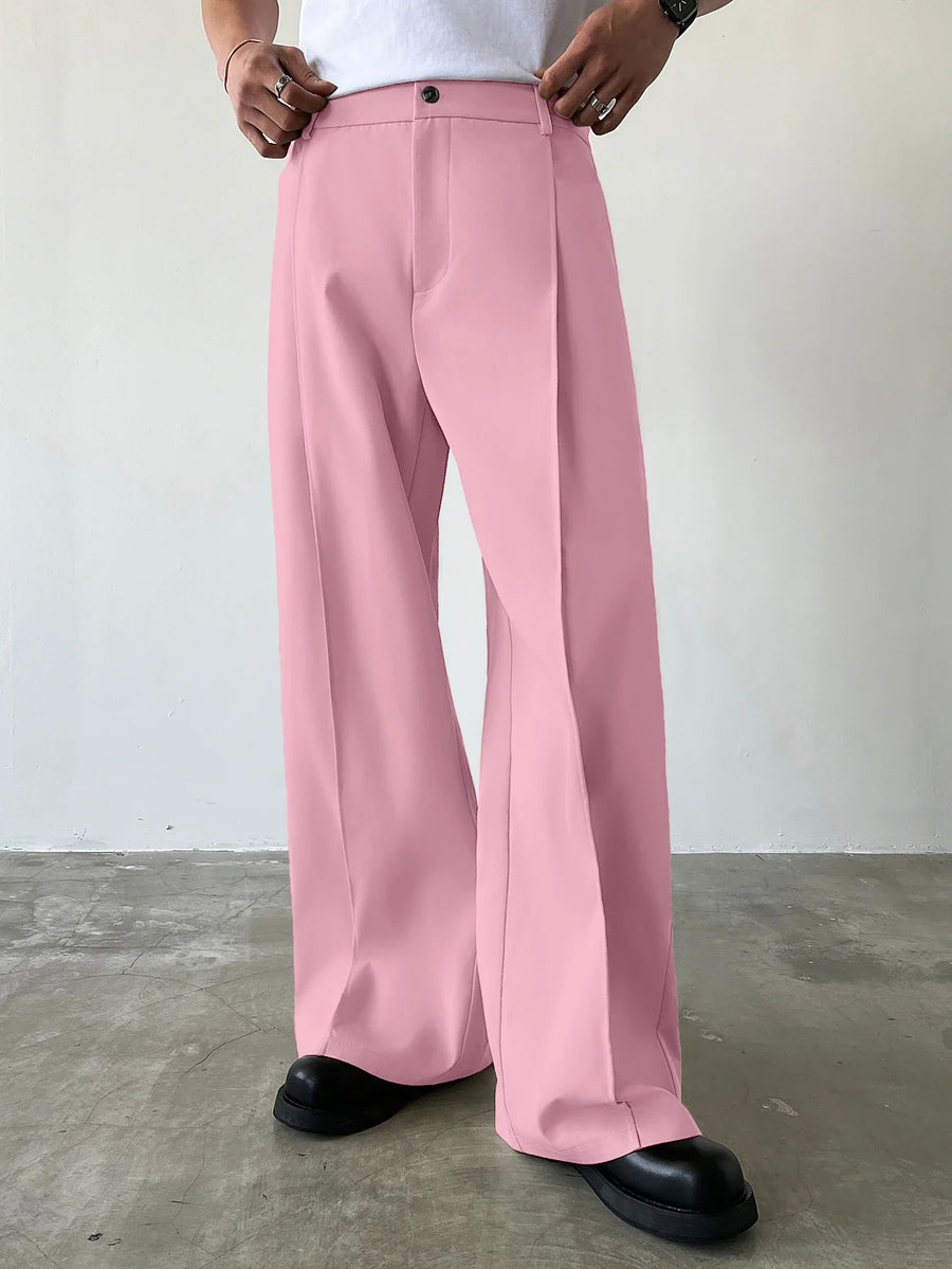 Loose fit pantalon voor heren met wijde pijpen en bandplooien zwart