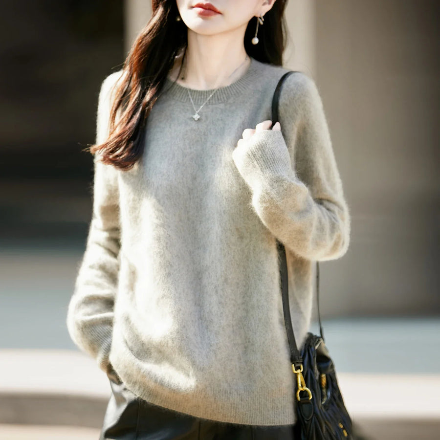 Damen Pullover mit Rundhalsausschnitt und langen Ärmeln, weiches Material