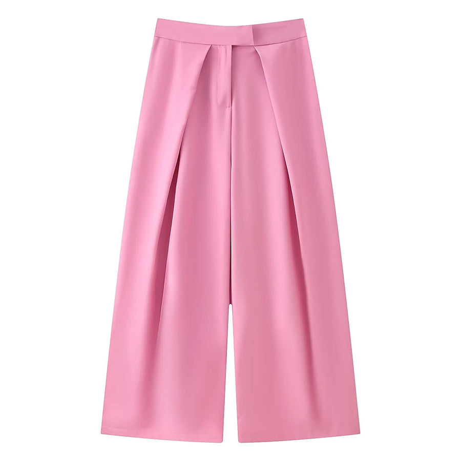 Damen Culottes Weites Bein Plissee Hose Kurz Unifarben