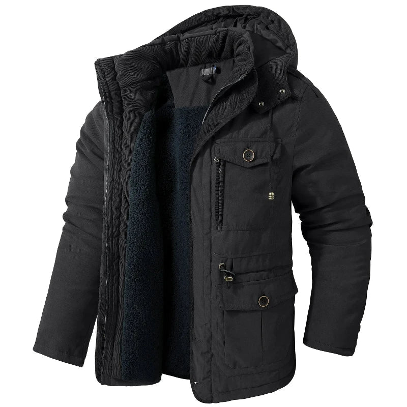 Winterjas voor heren met capuchon, teddyvoering en zakken