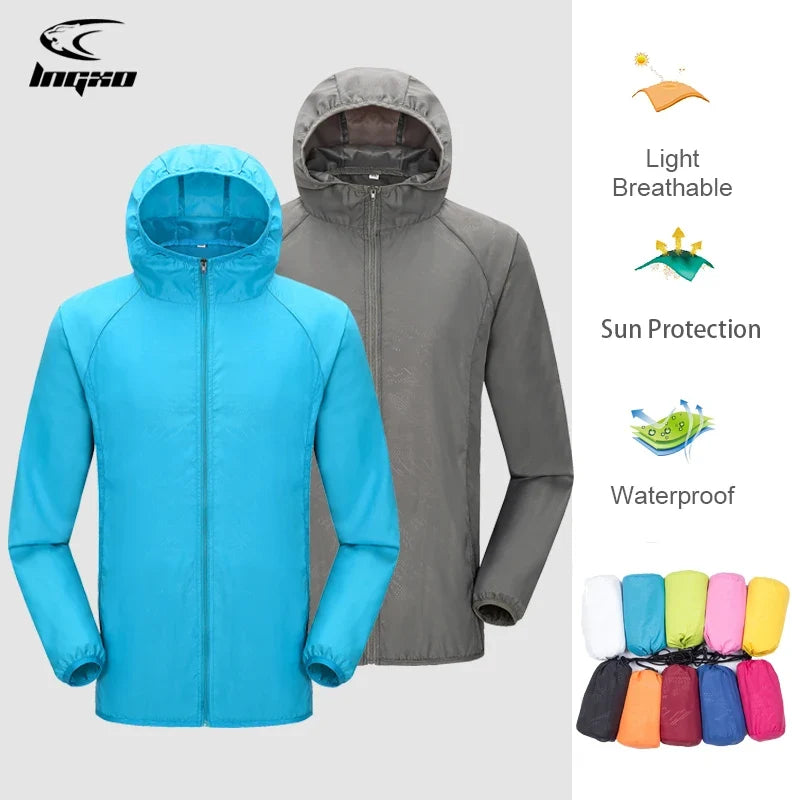 Leichte Kapuzenjacke Unisex Reißverschluss Windbreaker Atmungsaktiv Wasserabweisend Sonnenschutz Faltbar