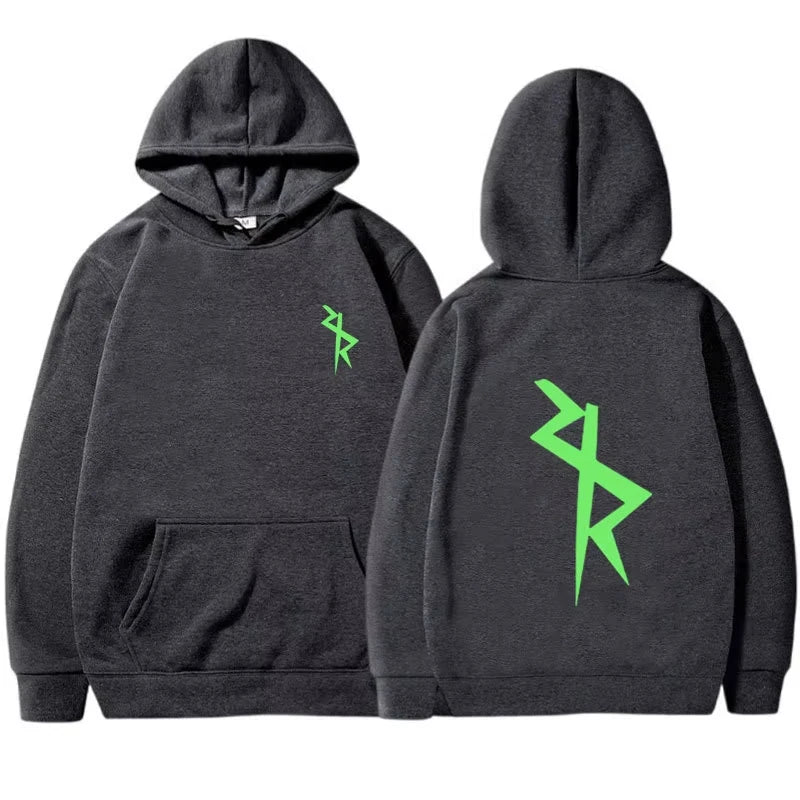 Unisexhoodie met opvallende print aan de voor- en achterkant, kangoeroezak