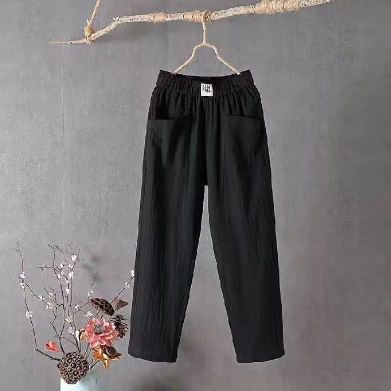 Damen Leichte Hose mit Gummizug und Taschen – Bequeme Sommerhose