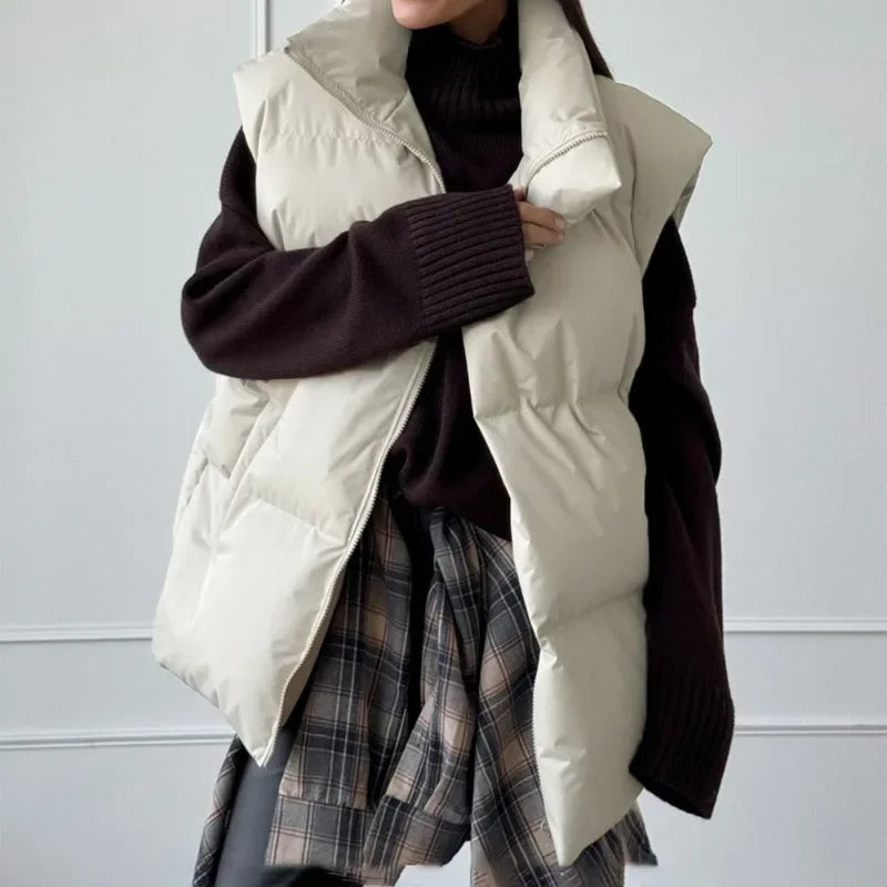 Damen Puffer Weste mit hohem Kragen und Reißverschluss