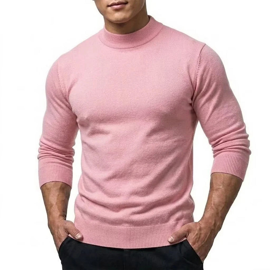 Heren trui met mock neck, lange mouwen, basic gebreide trui