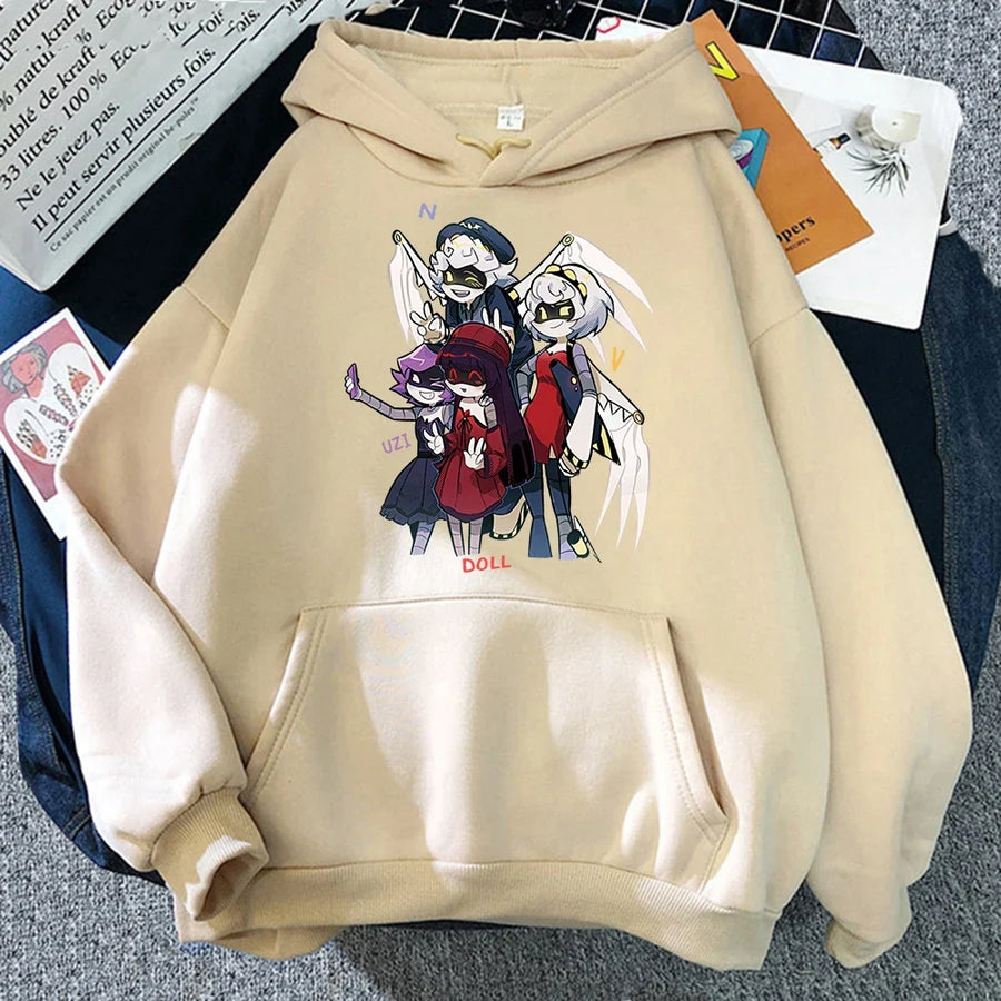 Unisexhoodie met kangoeroezak en anime-opdruk