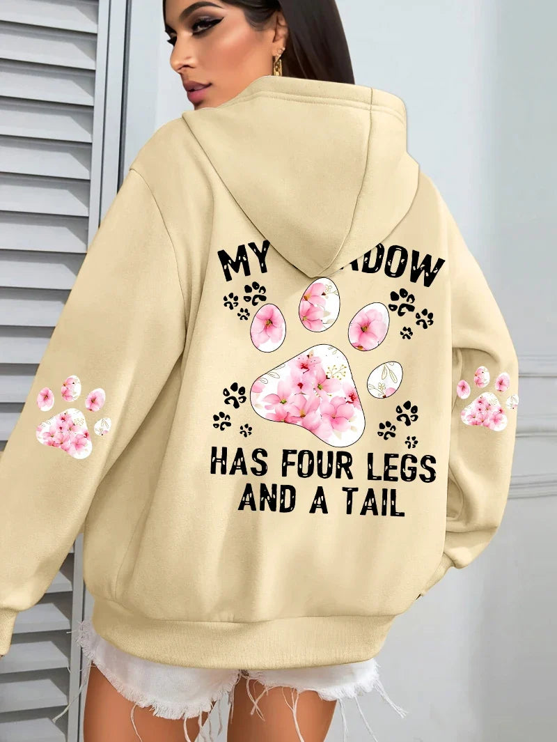 Hoodie für Damen mit Kapuze und Pfotenabdruck-Print, lockere Passform