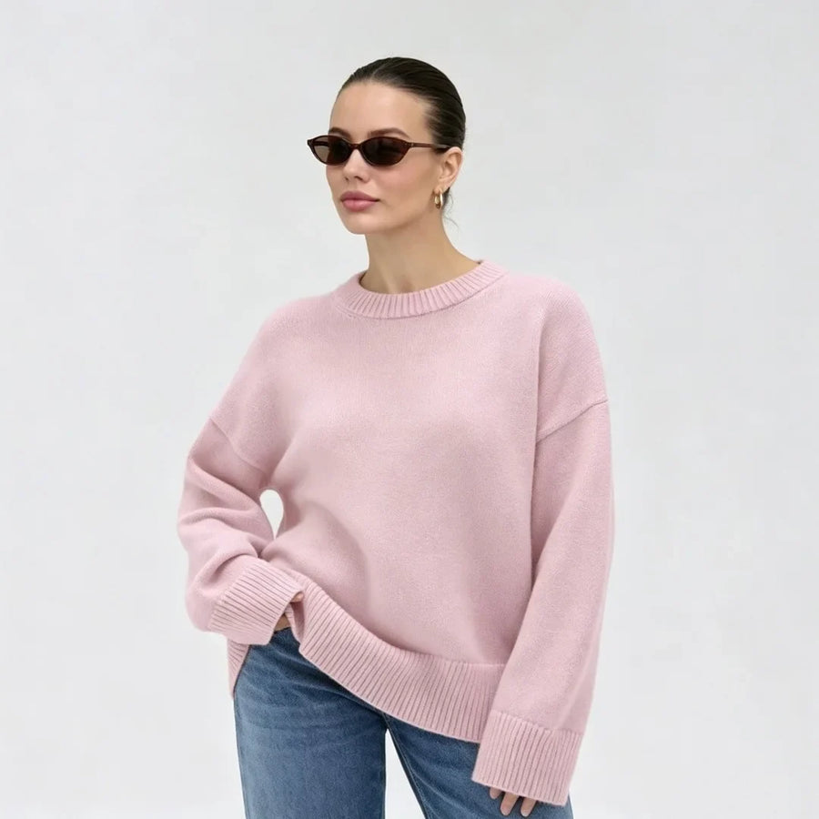 Oversized damestrui met ronde hals en geribde boorden