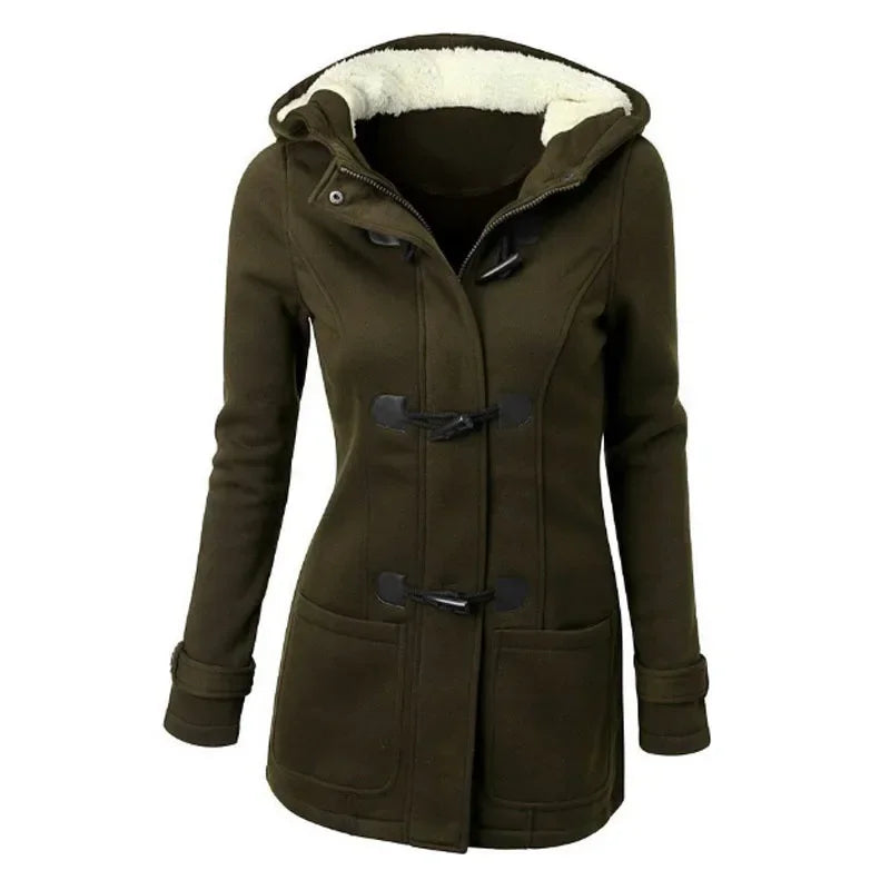 Damen Jacke mit Kapuze Knebelverschluss & Futter