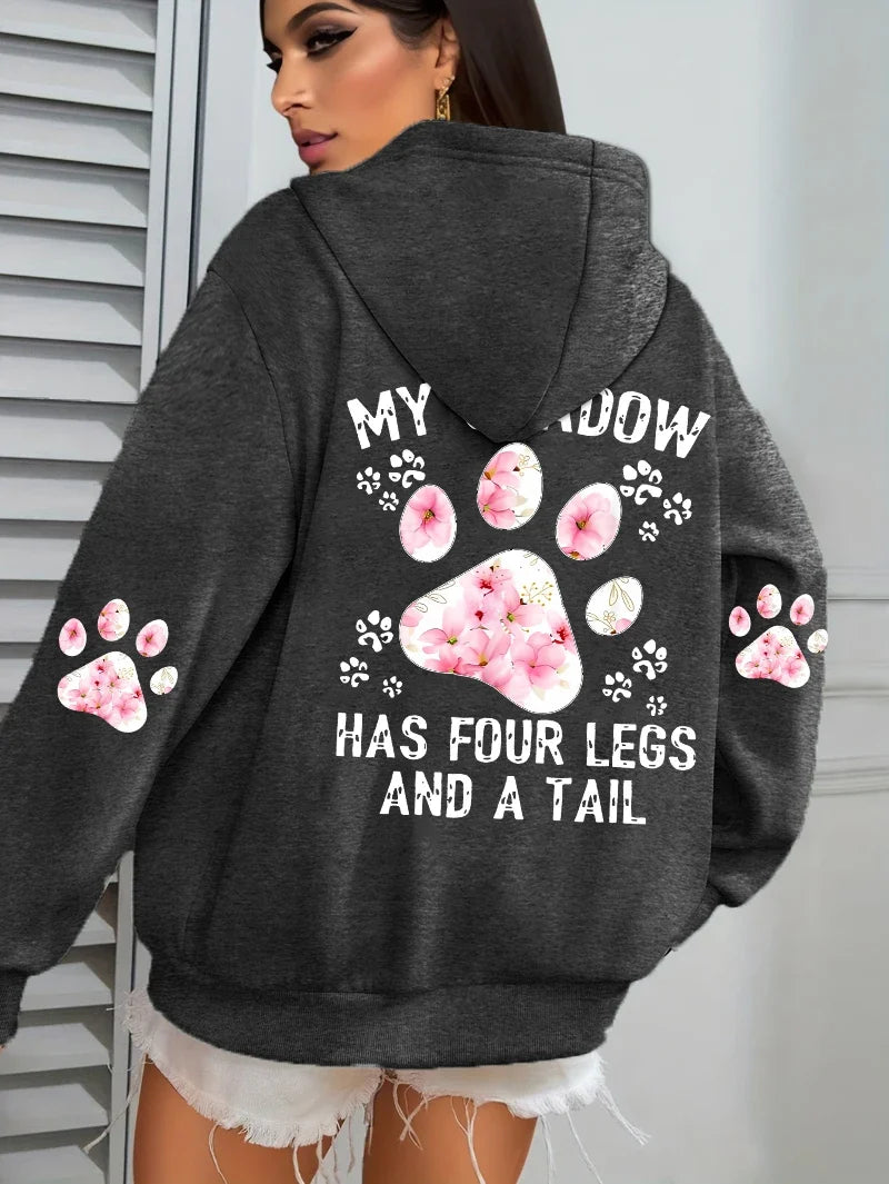 Hoodie für Damen mit Kapuze und Pfotenabdruck-Print, lockere Passform