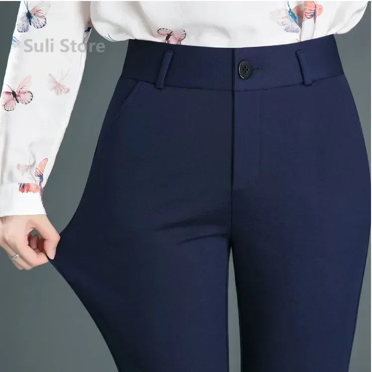 Dames stretchbroek, zakelijke pantalon, hoge tailleband