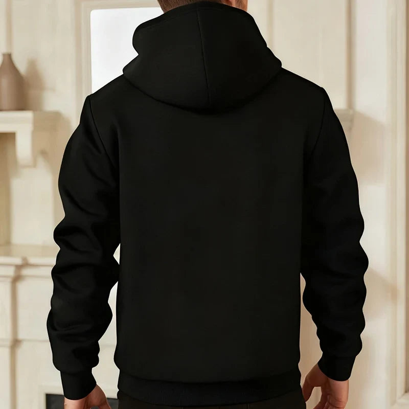 Hoodie mit Reißverschluss und Plüschfutter für Herren, warm, Schwarz