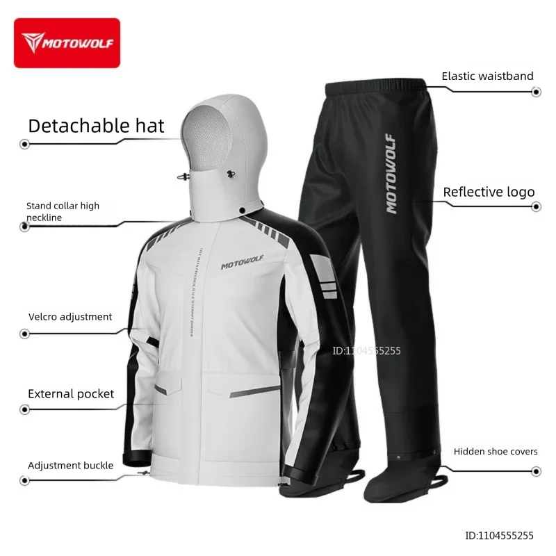 Unisex Motorrad Regenanzug Regendicht mit Kapuze & Reflektoren