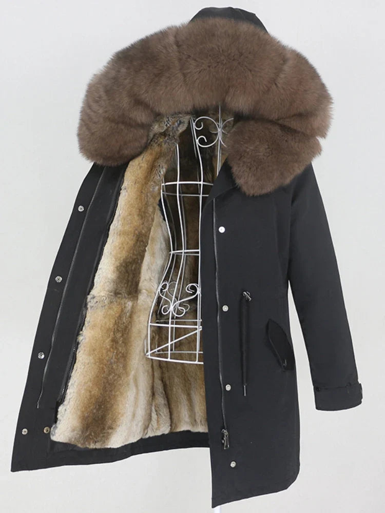 Winterparka mit Kunstfellfutter und großer Kapuze