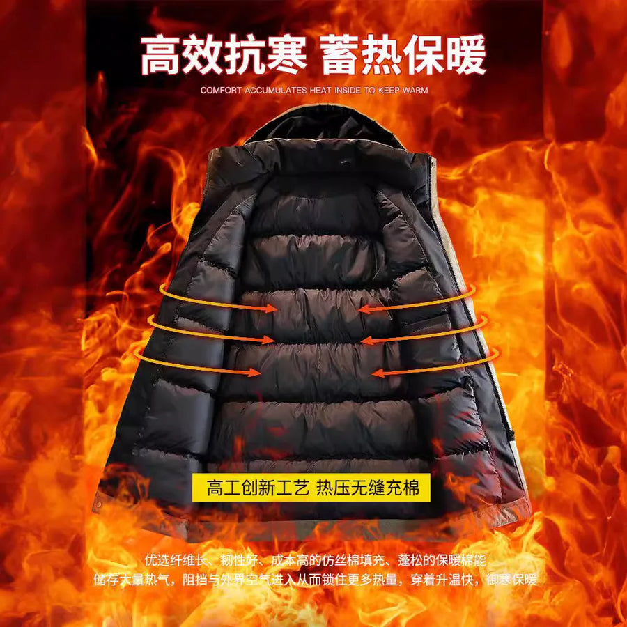 Herren Winterparka mit Kapuze - Lang, Gepolstert, Schwarz