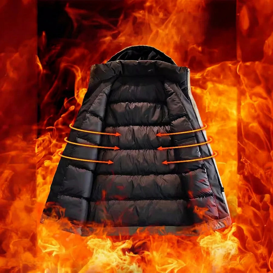 Herren Winterparka mit Kapuze - Lang, Gepolstert, Schwarz