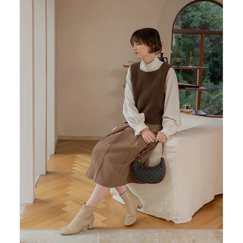 Damen Strickweste Pullover Weste Grün Strickmuster Quadratischer Ausschnitt