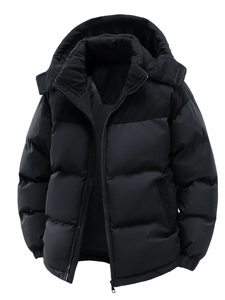 Winter Steppjacke mit Kapuze und Cord-Details für Herren, warm und winddicht