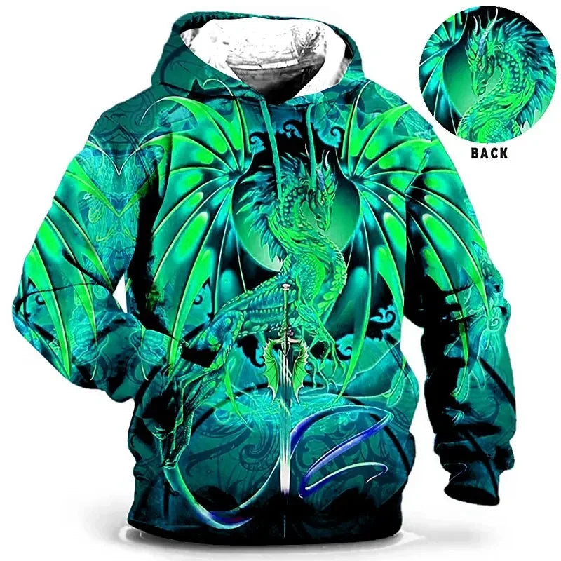 Hoodie met drakenmotief en rits, blauw