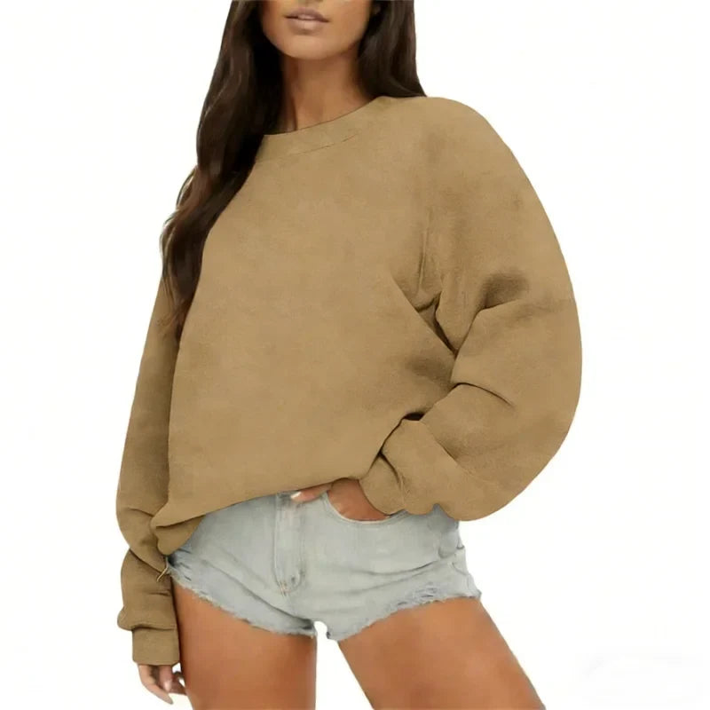 Oversized damessweatshirt met ronde hals en lange mouwen, casual trui