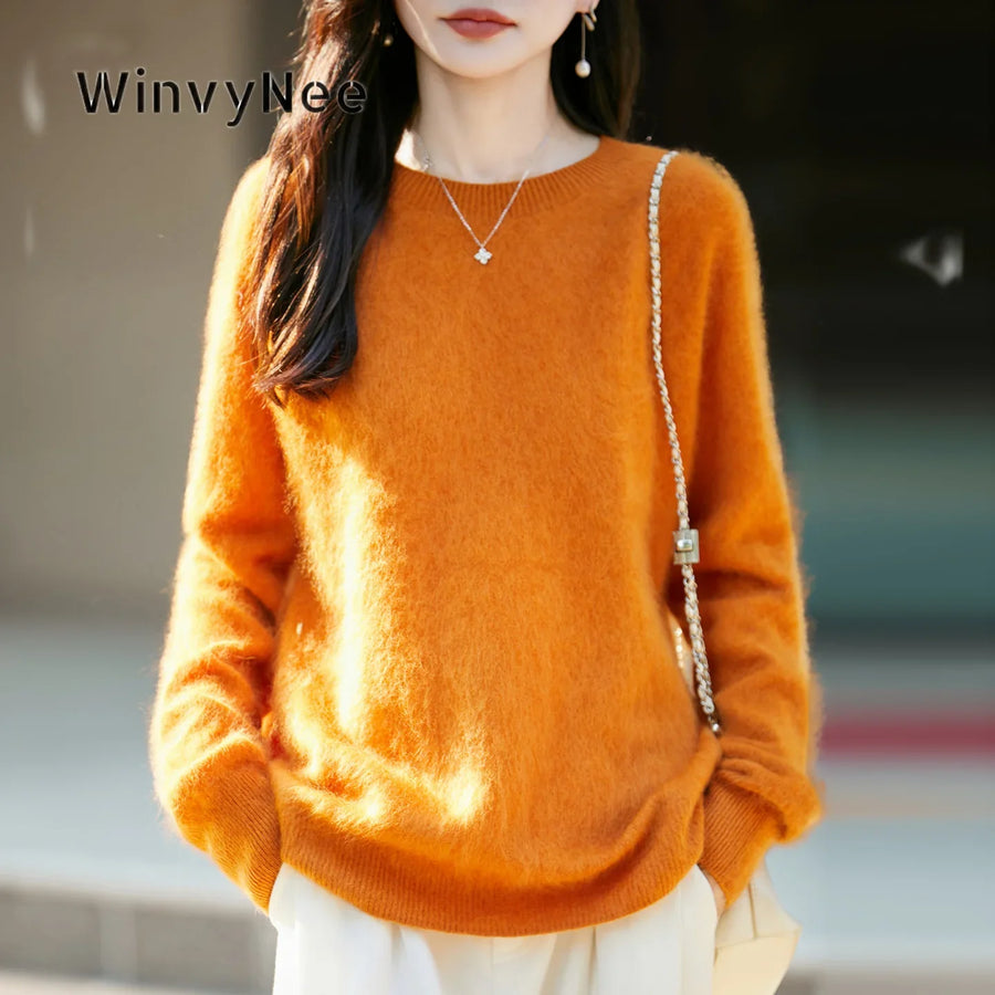 Damen Pullover mit Rundhalsausschnitt und langen Ärmeln, weiches Material