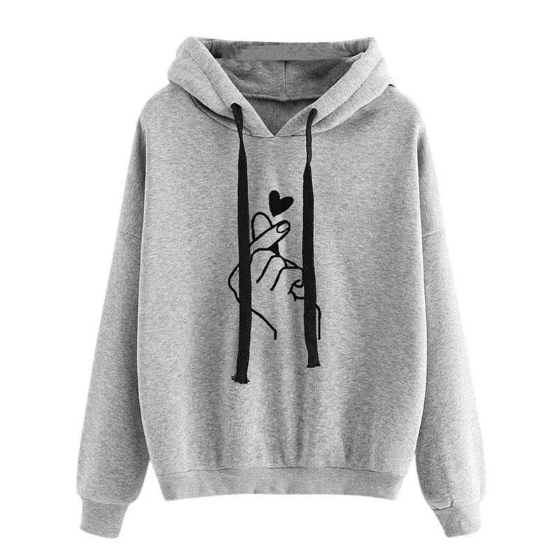 Dames-hoodie met hart-handprint en capuchon, casual sweatshirt