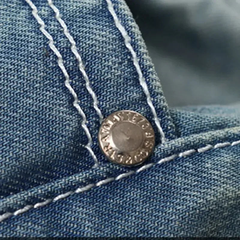 Herenjeans blauw in used look met riemlussen, casual stijl