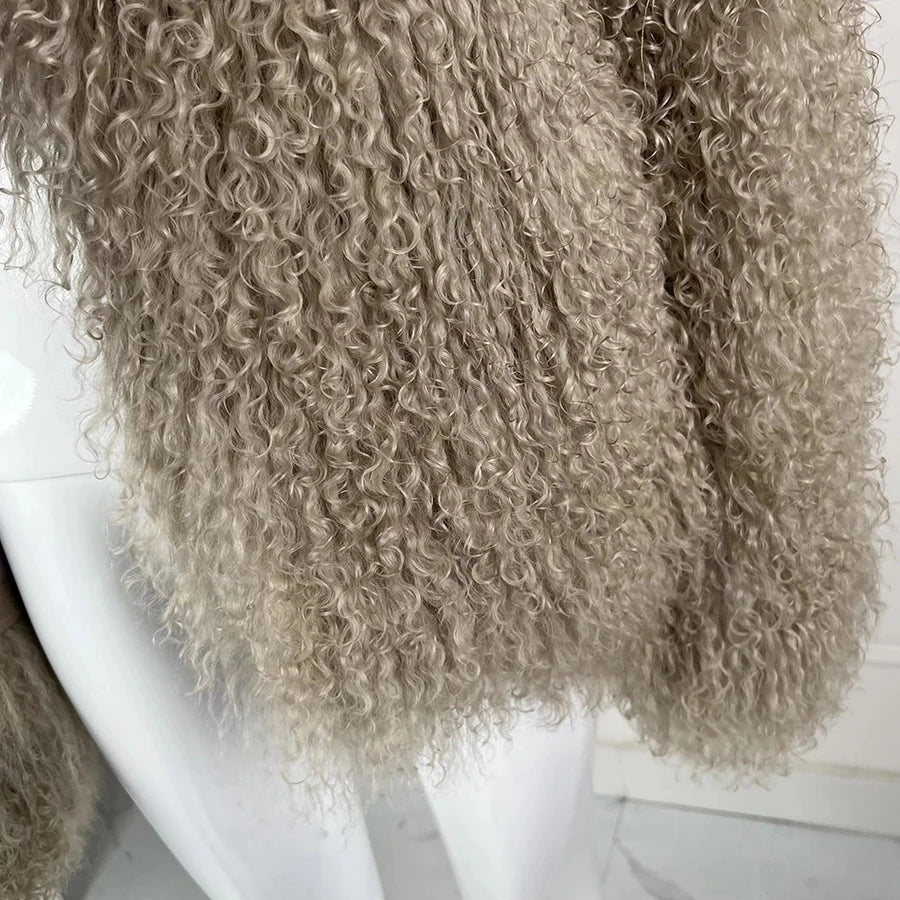 Damen Pelzimitat Mantel Lockiges Plüsch Teddy-Stil Jacke Langarm offener Schnitt