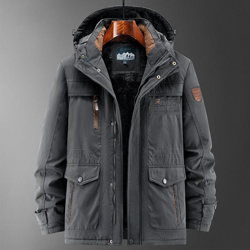 Herren Winterjacke mit Kapuze und Teddyfutter, Warme Outdoor-Parka mit Mehreren Taschen