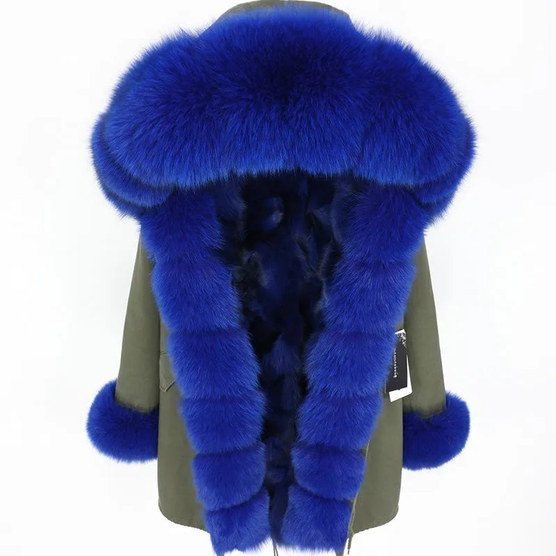 Damen Winterparka mit Kapuze und Plüschfutter, Lange Winterjacke