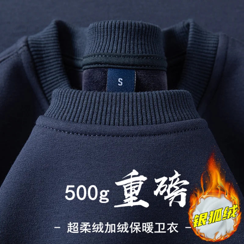 Unisex sweater met lange mouwen en ronde hals, gevoerd met fleece