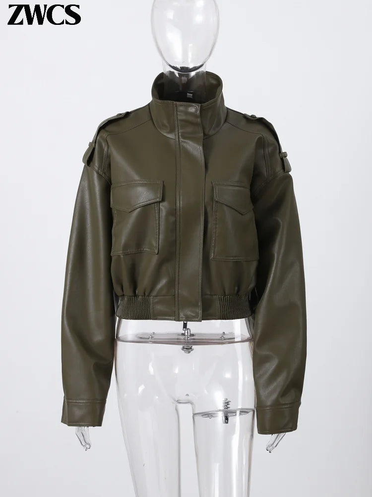Damen Kurzjacke im Bomber-Stil mit Stehkragen und Taschen