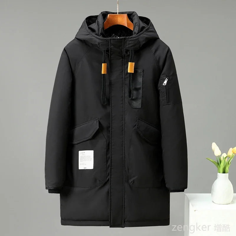 Herren Winterparka mit Kapuze - Langer Wintermantel in Schwarz oder Grün
