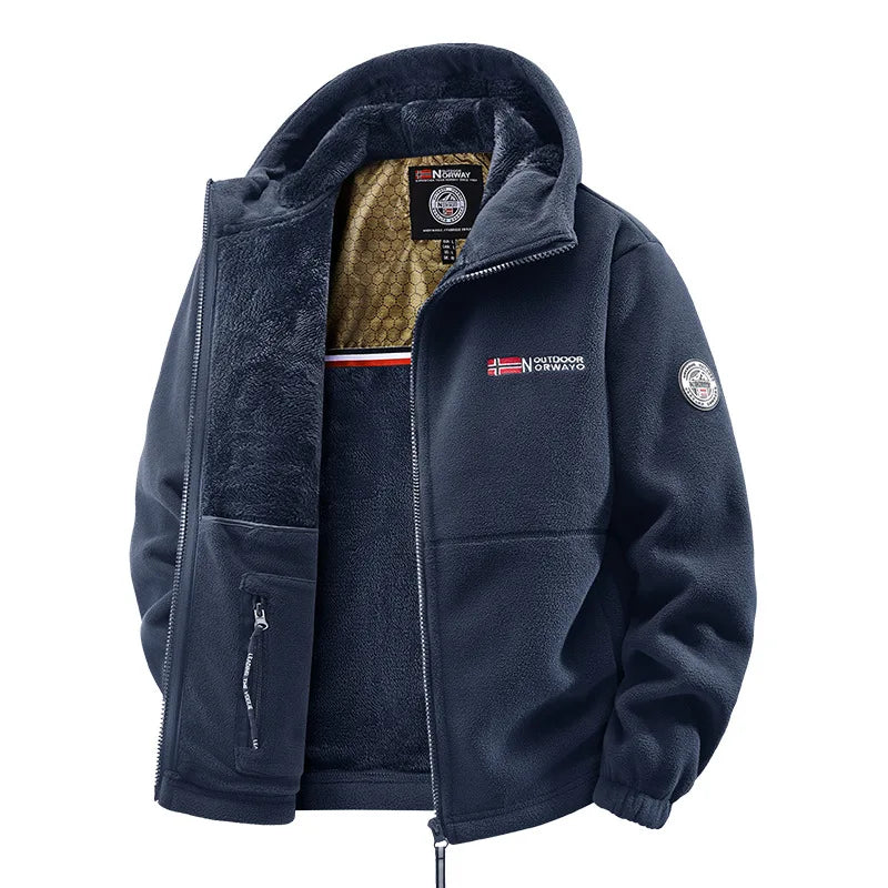 Herren Winter Fleecejacke mit Kapuze und Reißverschluss, gefüttert, warm