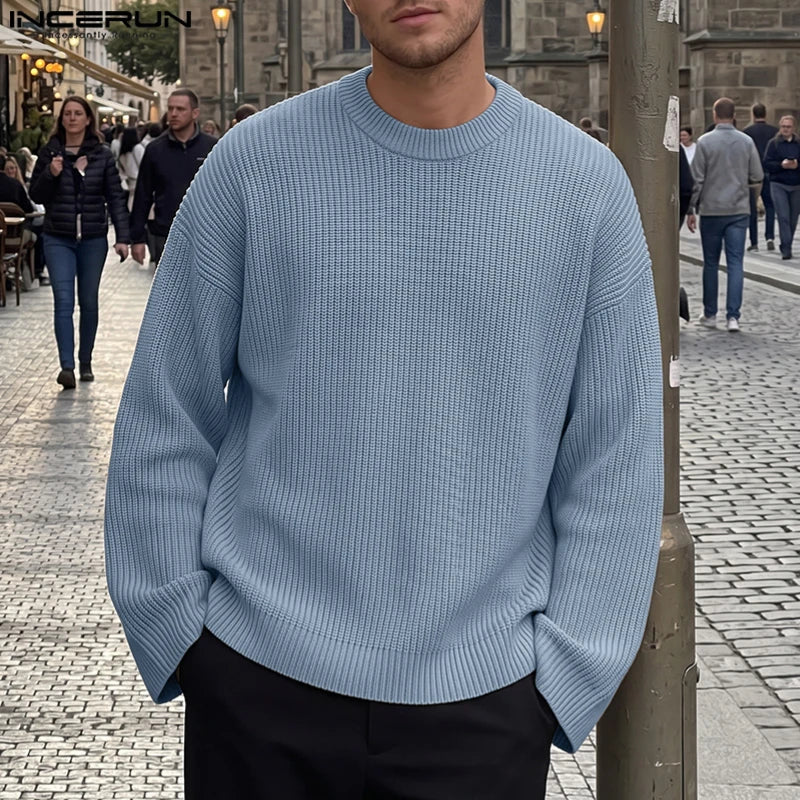 Heren shirt met lange mouwen, geribbeld, ronde hals, casual, oversized pullover