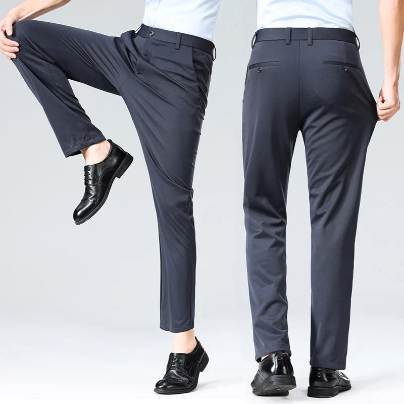 Heren stretch businessbroek donkergrijs slim fit