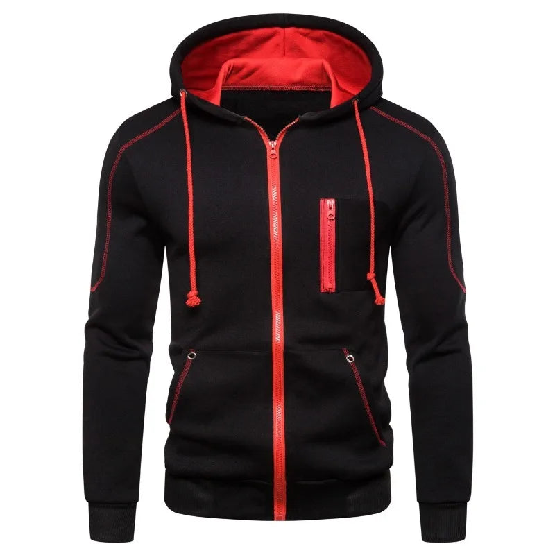 Herenhoodie met rits, contrasterende kleuren en zijzakken