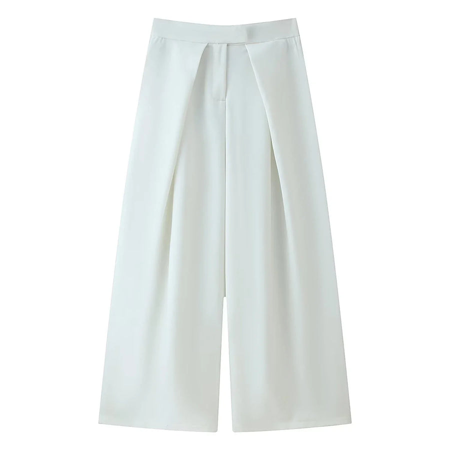 Damen Culottes Weites Bein Plissee Hose Kurz Unifarben