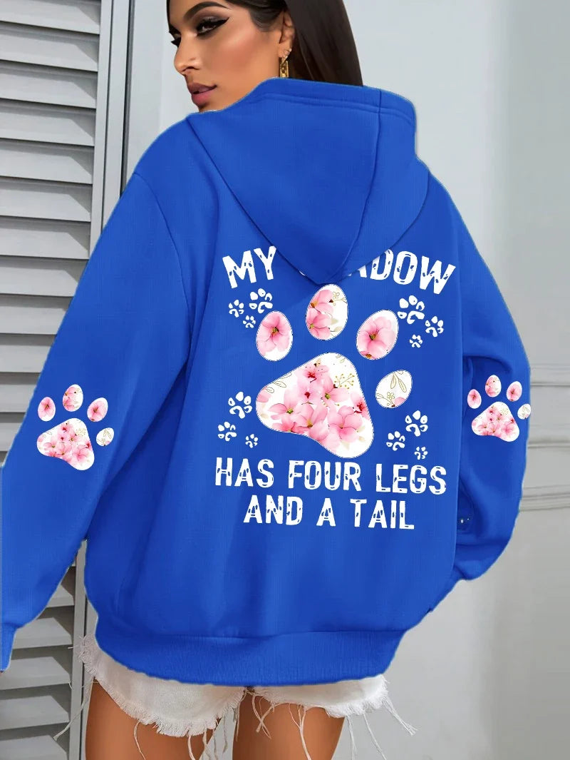 Hoodie für Damen mit Kapuze und Pfotenabdruck-Print, lockere Passform