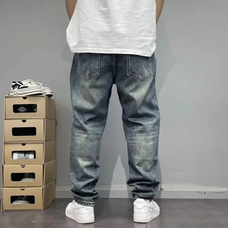 Herenjeans loose fit blauw in used look met wijde pijpen en distressed-effect