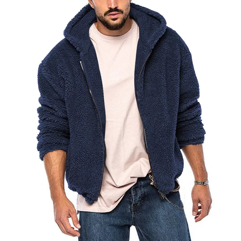 Herren Hoodie Jacke aus Teddy-Fleece mit Reißverschluss