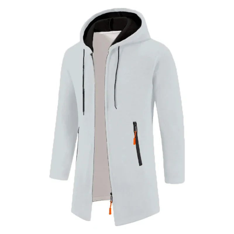 Herenhoodiemantel met lange mouwen, gemêleerd, met zak met ritssluiting