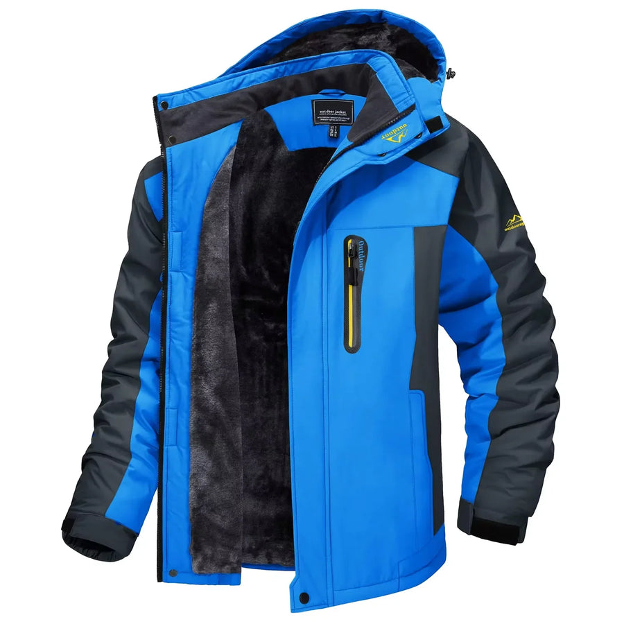 Herren Winterjacke mit Kapuze und Plüschfutter - Warme Outdoor-Jacke in Camouflage-Muster
