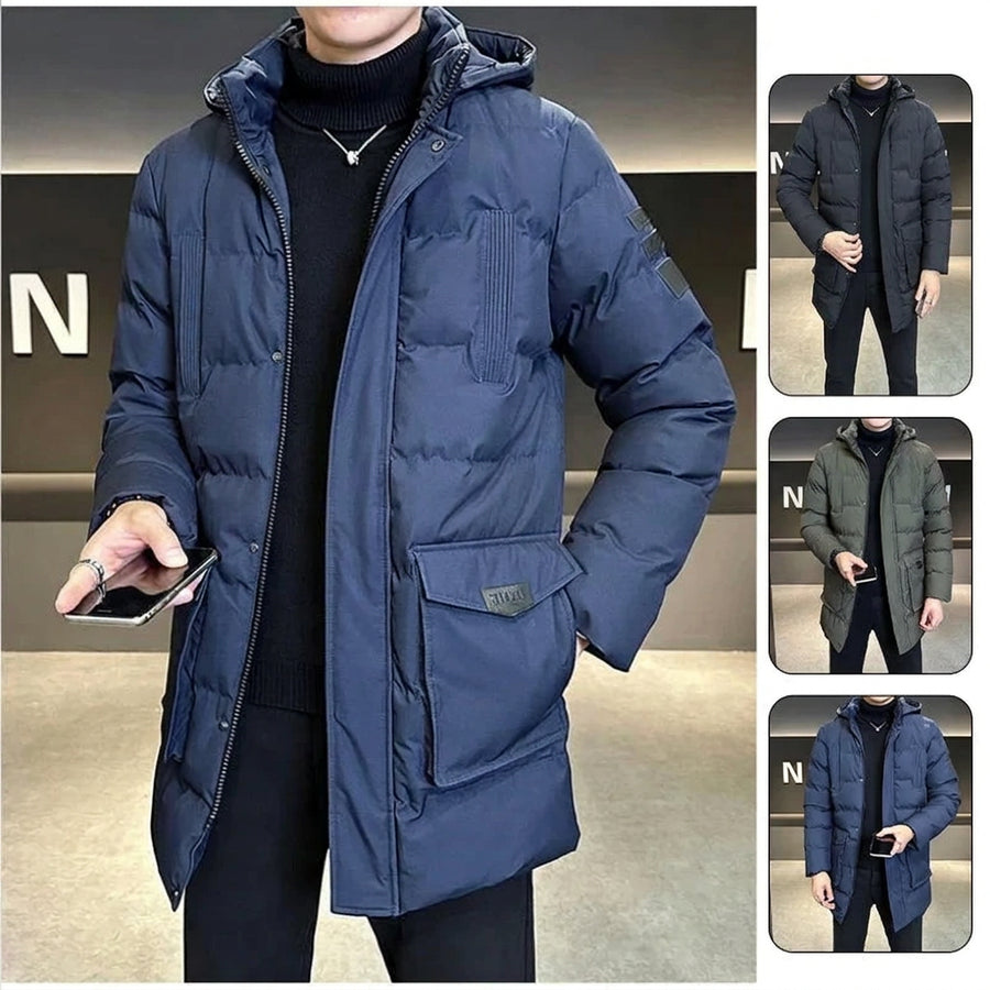 Herren Winter Steppjacke mit Kapuze Winddicht Marineblau